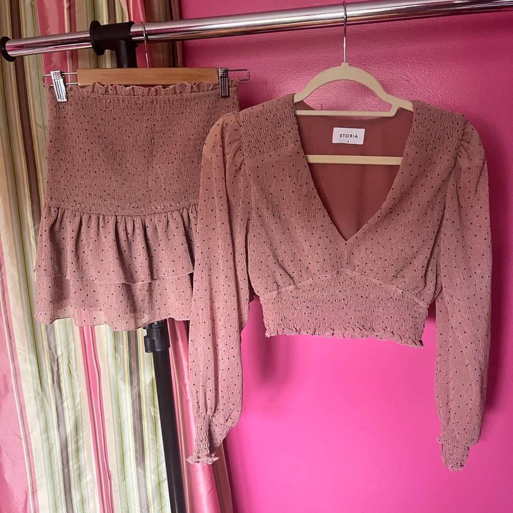 2 Piece Mauve Polka Dot Set